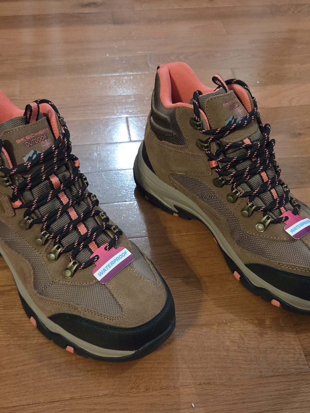 NWT SKECHERS Waterproof Brown & Coral Women's 10 Hiking Boots-Trego Base Camp - Picture 3 of 8